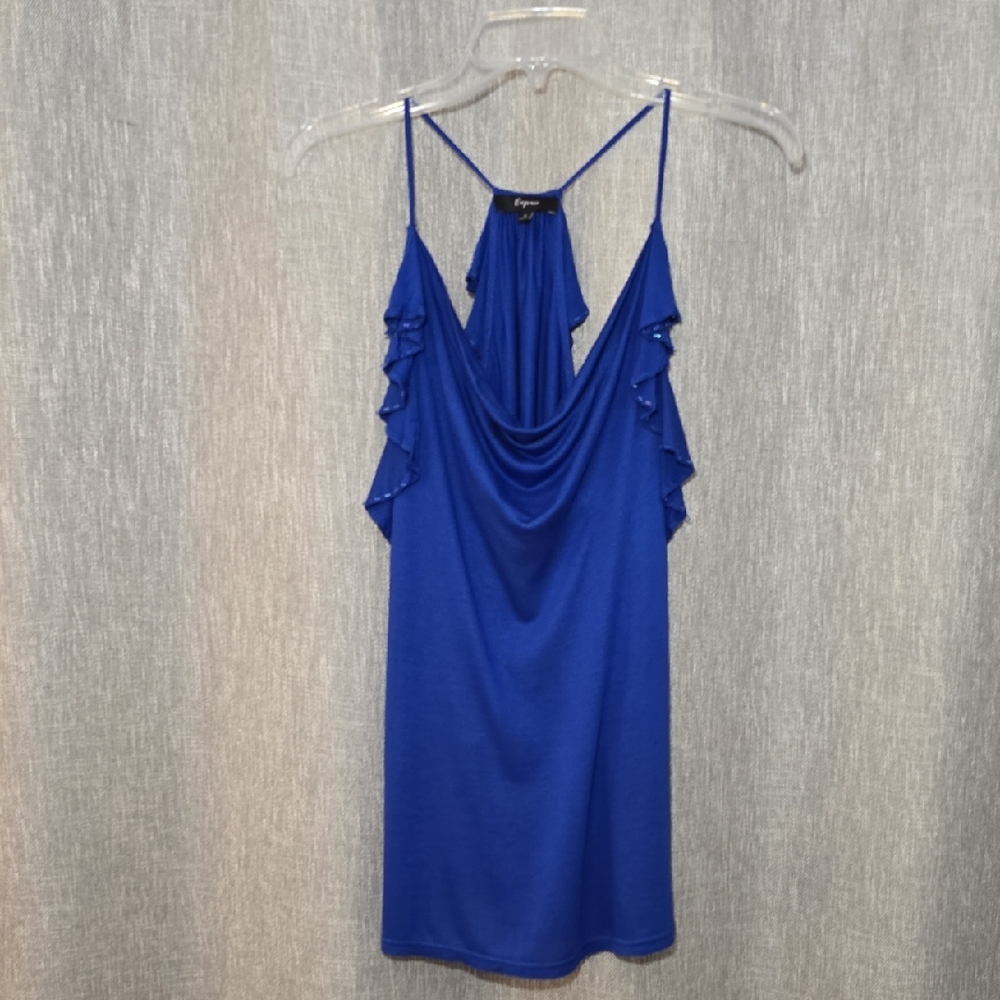 Express Halter Tank Top With Ruffles Royal Blue Size Small
